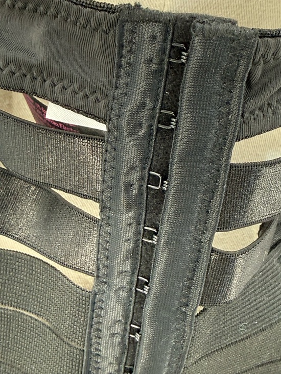 DreamGirl Sexy Black Strappy Harness Bandage Mini Dress with Garter Straps - Picture 16 of 16